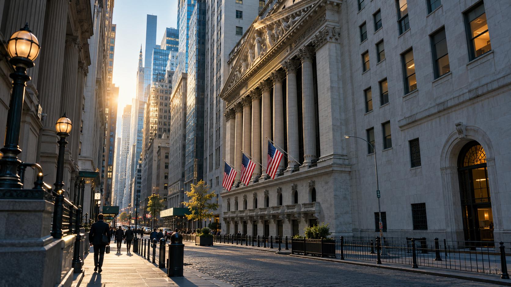Morning light along Wall Street in Lower Manhattan